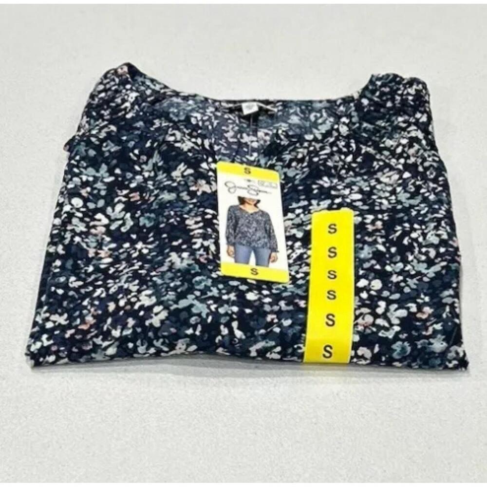 Jessica Simpson Women's Long Sleeve V-Neck Blouse, Blue, Size S P15 - Picture 3 of 4